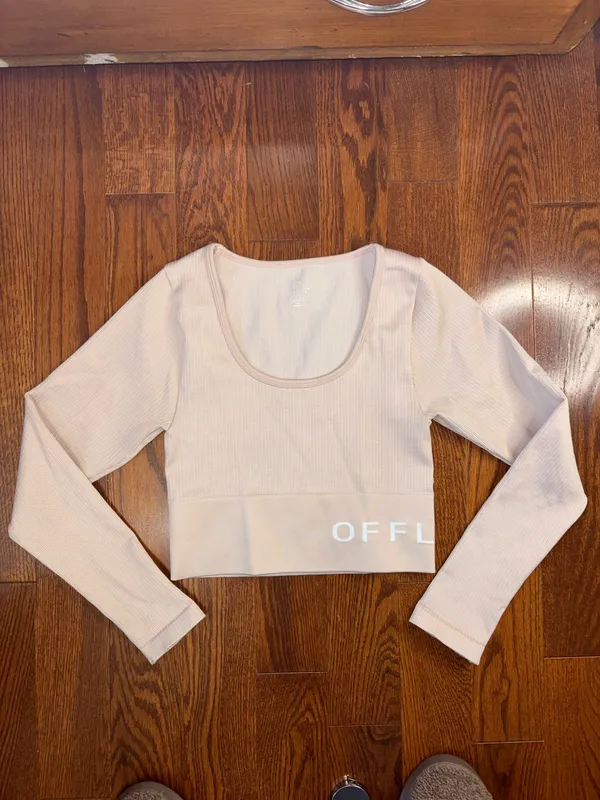 Offline aerie pink cropped ribbed workout gym top - Image 4