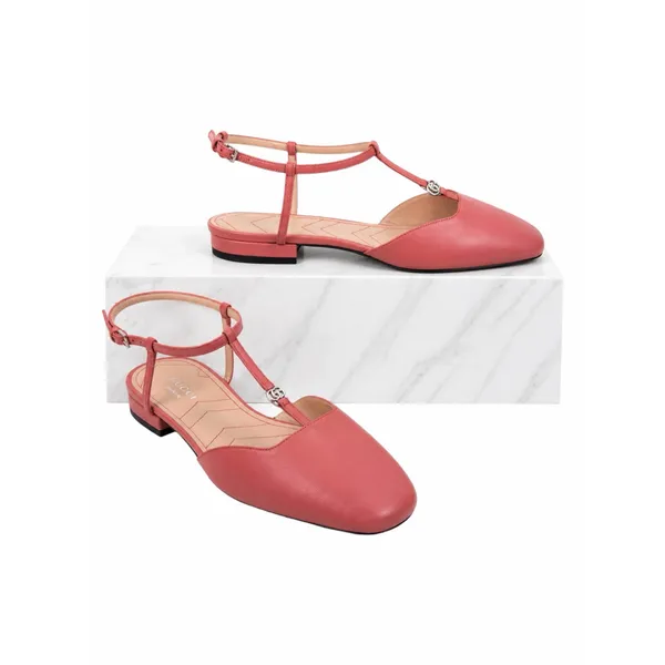 Gucci Double GG T Strap Patent Leather Ballet Flat Pink Size 39.5 - Image 2