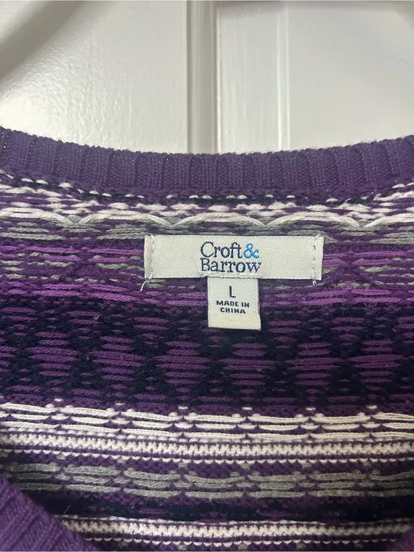 croft & barrow Purple and Cream Fair Isle V-Neck Sweater - Image 3