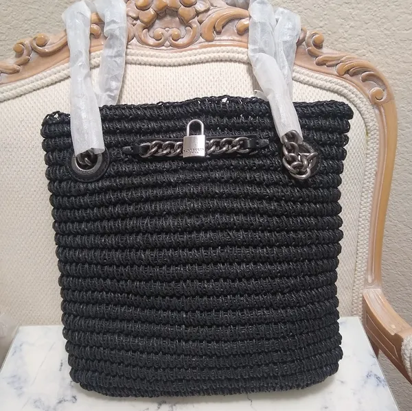 Kurt Geiger Brixton Small Raffia Black Tote - Image 3
