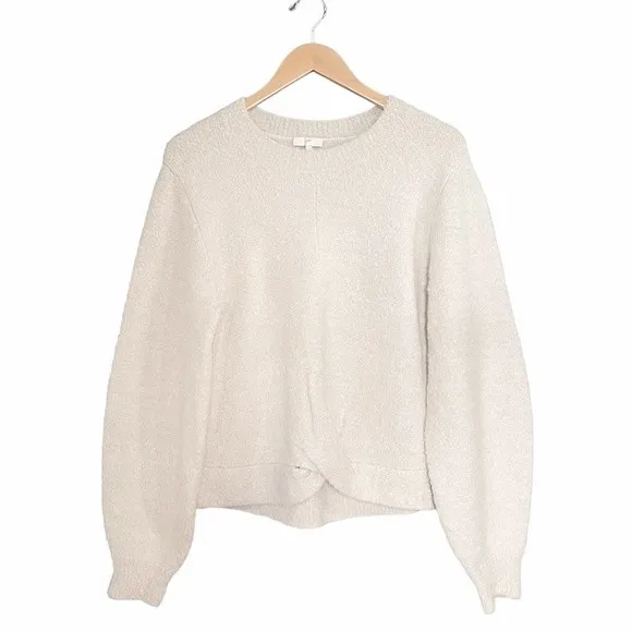 Joie Stavan Sweater Large Snow Ivory Metallic Wool Alpaca Twist Front Pullover - Image 2