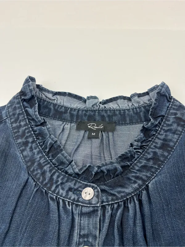 Rails Shawna Mini Dress Womens‎ Medium Dark Vintage Blue Smocked Waist Tencel - Image 12