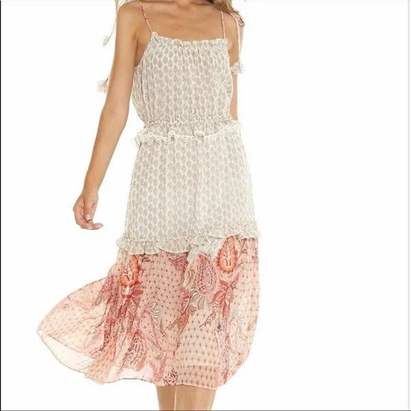 MISA Los Angeles Tiered Ruffle Mixed Print Midi Dress Large - Image 15