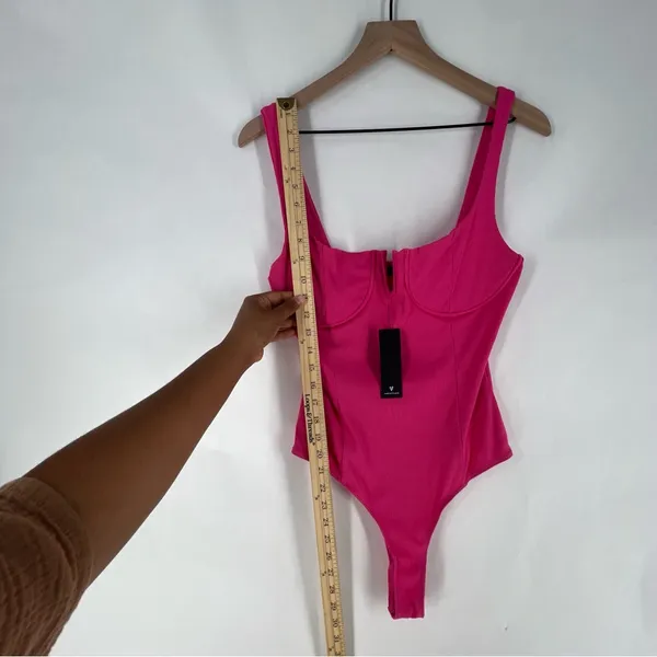 Lulu's Vibrant Pink Stretch Ribbed Sleeveless Wired Bra‎ Thong Bodysuit NWT XL - Image 11