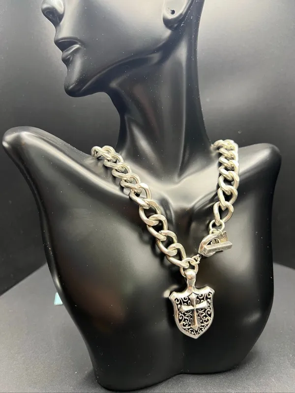 NWT Stigma Silver Tone Chunky Chain Necklace w Cross and Filigree Pendant - Image 7