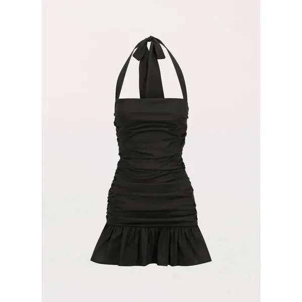 Peppermayo Alone With You Mini Dress Size US 8 Black Halter Tie Neck Ruched - Image 3