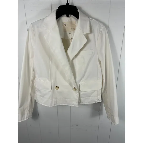Pilcro by Anthropologie Fray Hem Blazer Ivory Double-Breasted Oversize Size XS - Image 4