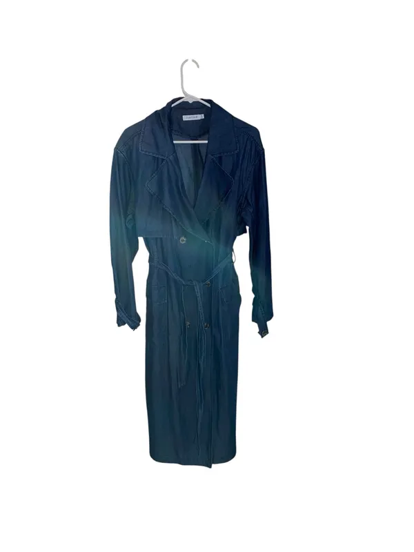 JustFab Double Breasted Longline lightweight Denim Trench Coat Belted minimalist - Image 11