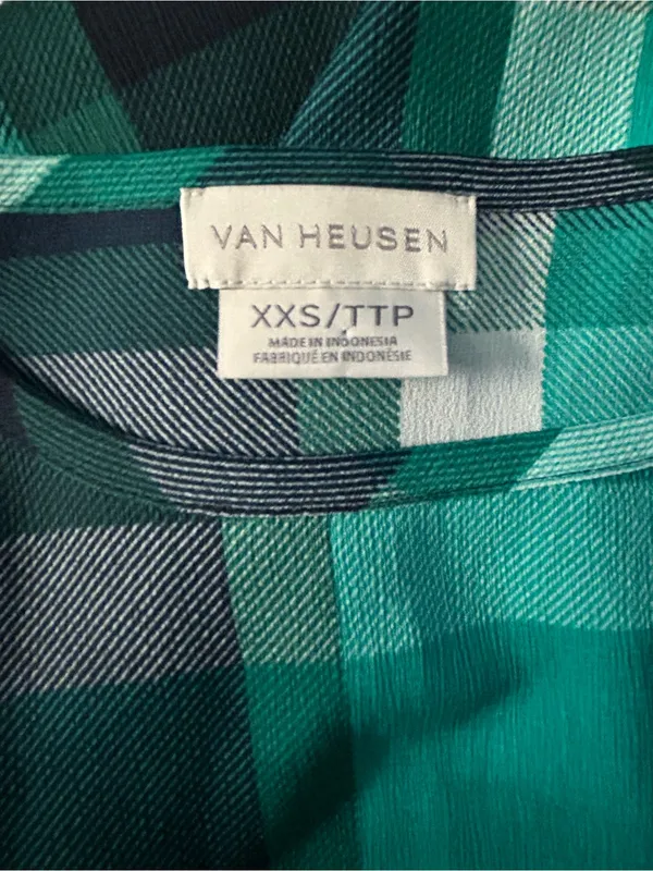 Van Heusen Women’s Green Plaid Long Sleeve Tunic Blouse SZ XXS - Image 9