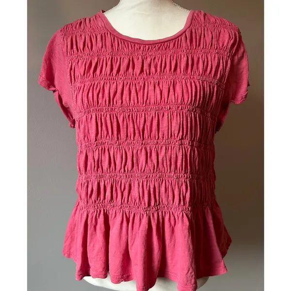 Pilcro Pink Cinched Gathered T-Shirt Blouse Top Bright Size Large - Image 2