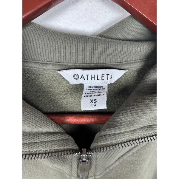 Athleta Sweatshirt XS Retro Plush Quarter Zip Olive Green Oversized Collar - Image 5
