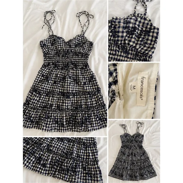 Francesca's Navy & White Smocked Gingham Sundress - Image 2