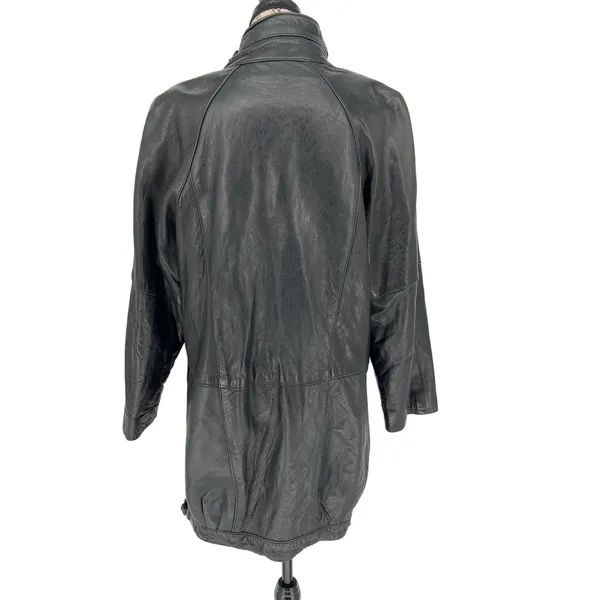 Vintage G-III Leather Fashions Oversized Black Leather Jacket Drawstring Waist - Image 4