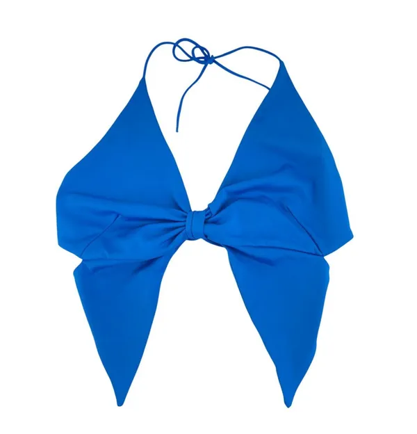 Blue Halter Tie Back Crop Top Y2K Cut Out Festival Clubwear Sexy Open Back - Image 3