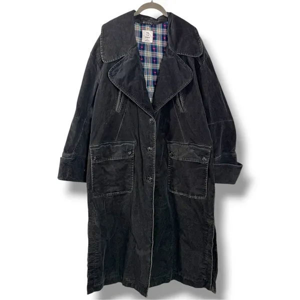 Free People Retro 70s Fox Cord Corduroy Duster Trench Coat Dark Charcoal Medium - Image 8