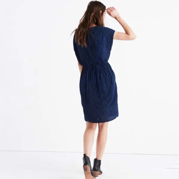 Madewell Navy Blue Wrap-Front Draped‎ Mini Dress in Brushstroke Diamond Size XS - Image 4