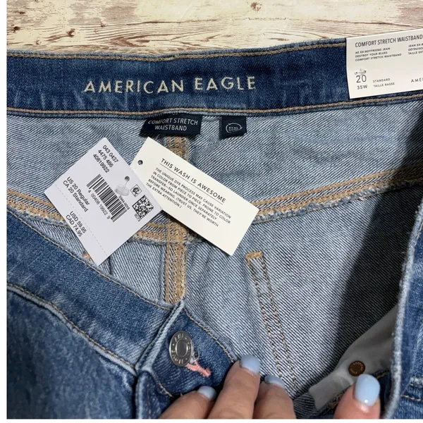 American Eagle Ex-Boyfriend Jeans Distressed 20 35W Low Rise Stretch Waistband - Image 3