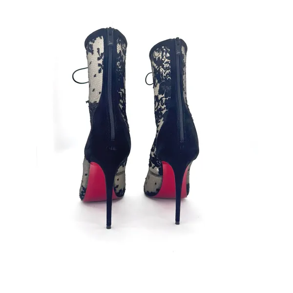 Christian Louboutin KM Lace Booty 100 Black Mesh Floral Lace Boots Sz 39.5 - Image 14