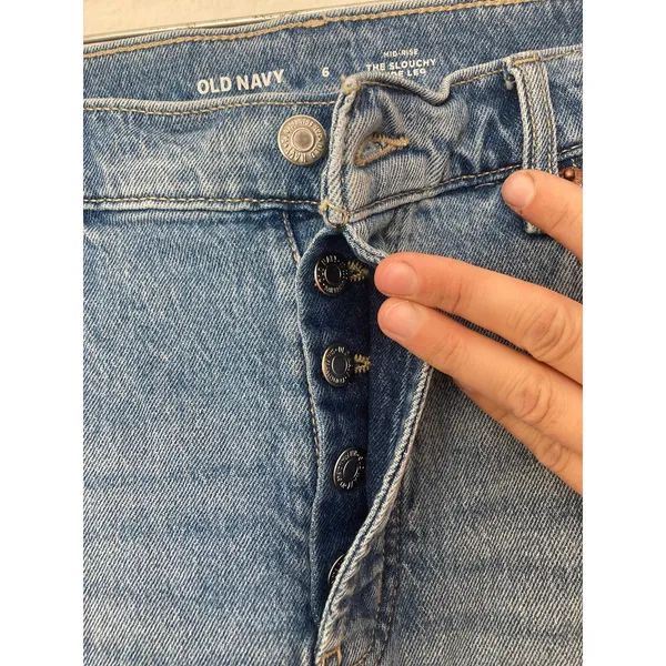 Old Navy Gritty Boho Baggy Granola Mid Rise Slouchy Wide Leg Blue Denim Jeans 6 - Image 4