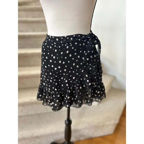 Urban Outfitters Black White Polka Dot Ruffle Hem Mini Skirt Whimsygoth Fairy - Image 2