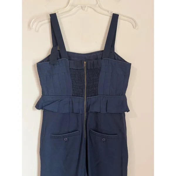 Sea New York Jumpsuit Women 2 Navy Blue Peplum Wide Leg Smocked Back Pocket - Image 4