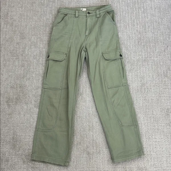 Billabong Wall To Wall Cargo Pants green denim straight leg loose fit baggy - Image 5