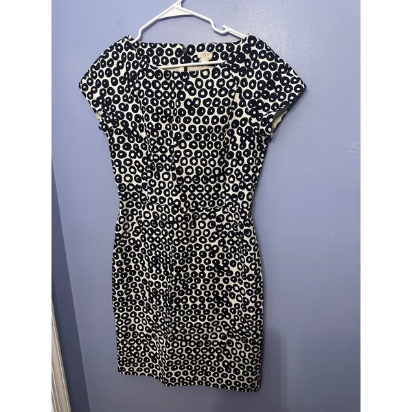 J.Crew Navy Ivory Basketweave Cotton Circle Print‎ Cap Sleeve Dress Size 6 - Image 2