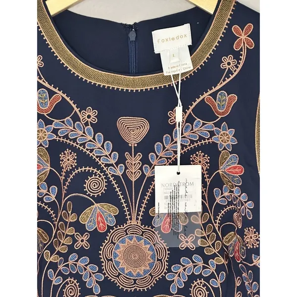Foxiedox Hadiya Multi Dress Womens Large Navy Blue Embroidered Mini FA500DR - Image 4