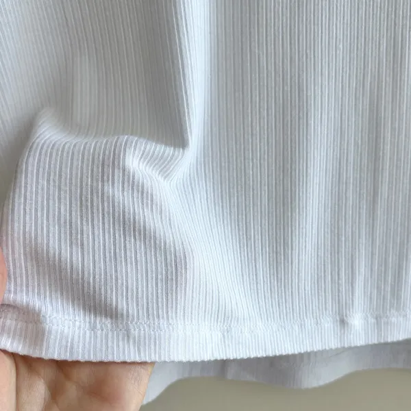 BCBGeneration Cropped Long Sleeve Ribbed Tee, White, Size Medium - Image 9