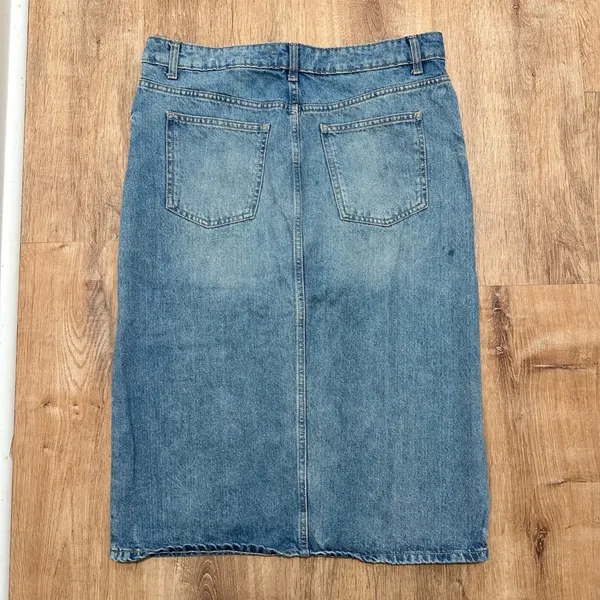 MNG Mango | Women's Blue Denim Front Slit High Waist Midi Skirt, Size‎ L - Image 2