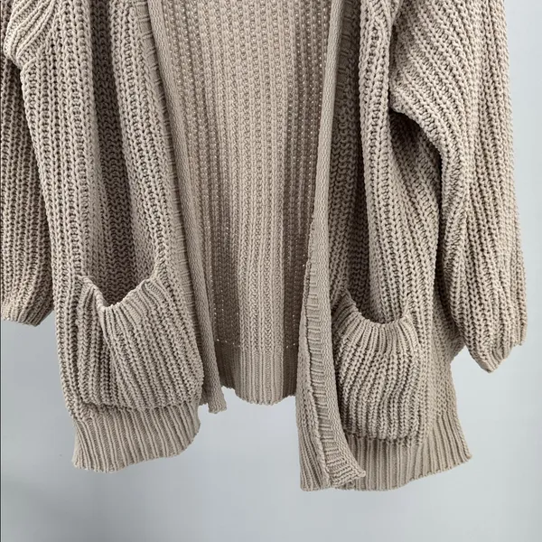 POL Beige Knit Women's Cardigan knit oversized open front M neutral casual - Image 7