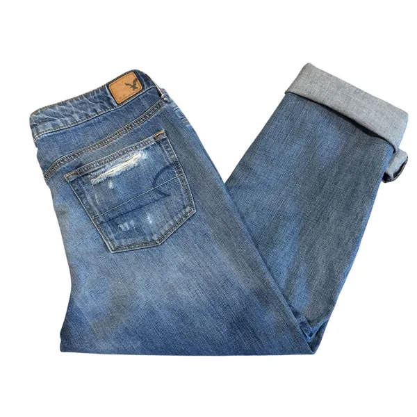 American Eagle Boy Crop Jeans Women's 10 Distressed Medium Wash Baggy Relaxed - Image 8