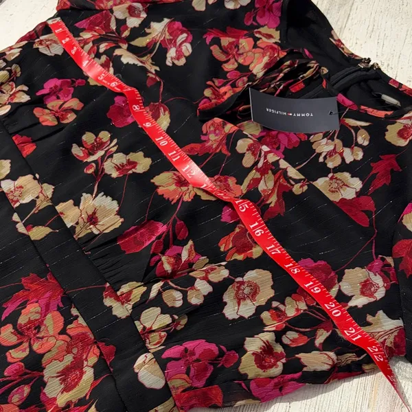 Tommy Hilfiger Black and Reddish Pink Floral Long Sleeve Dress metallic NWT - Image 9