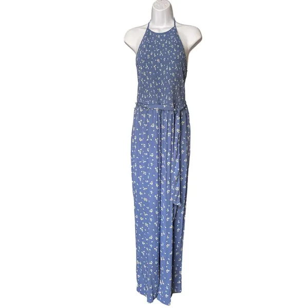 NWT American Eagle Bella Smocked Jumpsuit Sz XL Blue Floral Cottagecore - Image 3