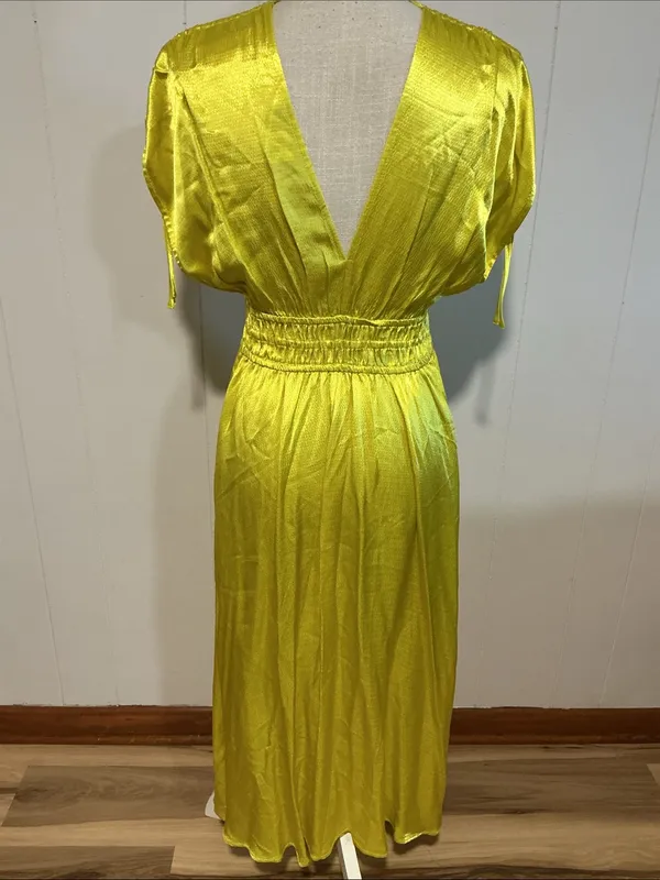 Anthropology Yellow V-Neck Satin Maxi Dress - Image 5