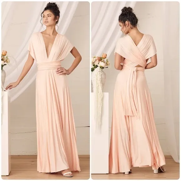 Lulus Tricks of‎ the Trade Blush Pink Convertible Maxi Bridesmaid Dress Size L - Image 2