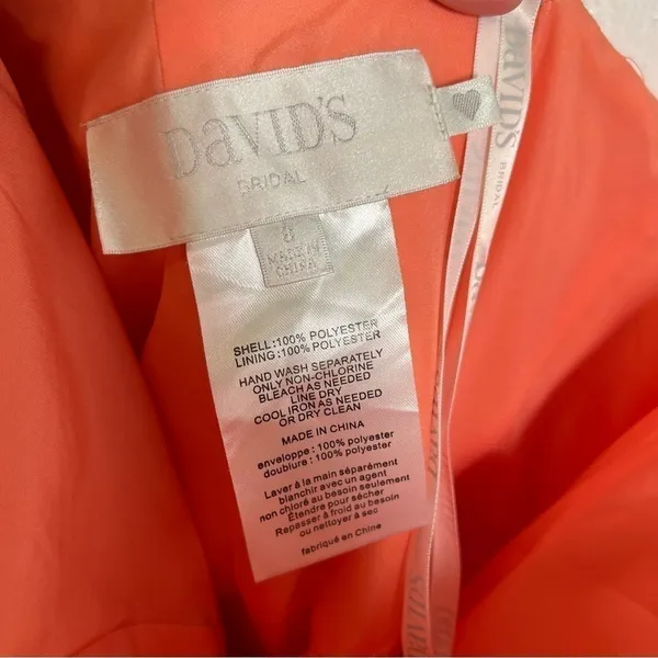 David's Bridal Womens Sz 8 Strapless High Low Dress with Front Detail Coral Reef - Image 12
