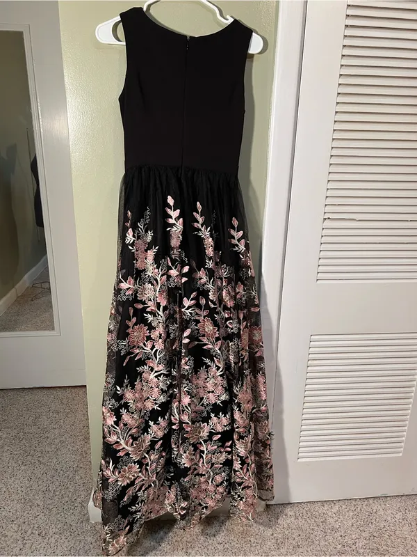 Morgan‎ & Co Women's Juniors Size 3 Evening Dress Black Pink Embroidered Floral - Image 9