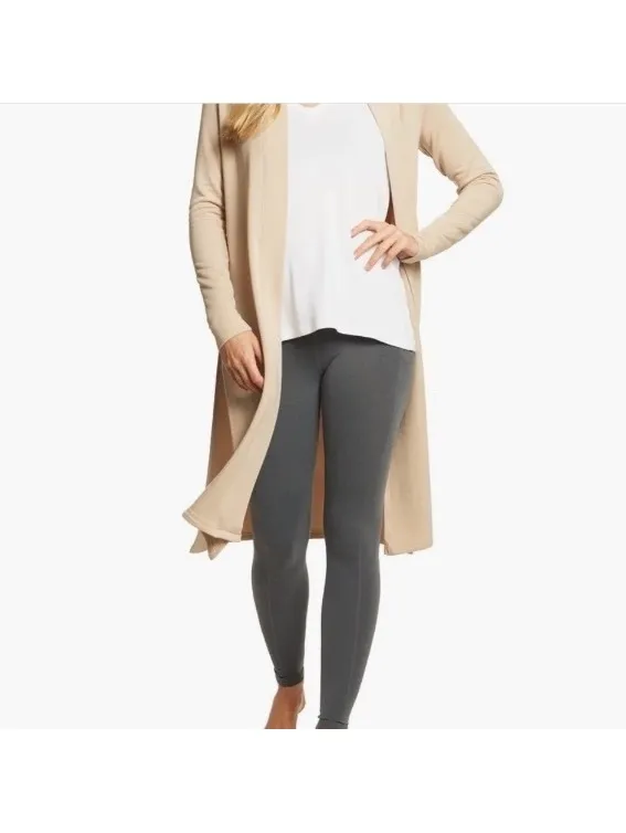Beyond Yoga High Slits Fleece Long Duster Cardigan Sweater Beige Women’s XS - Image 14