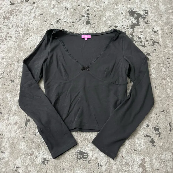 Edikted Adrienne Lace Trim Long Sleeve Jersey Top Size Large - Image 2
