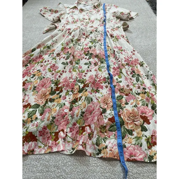 Figueroa & Flower Boho Shirt Dress Medium Beige Floral Cottagecore Retro Prairie - Image 14