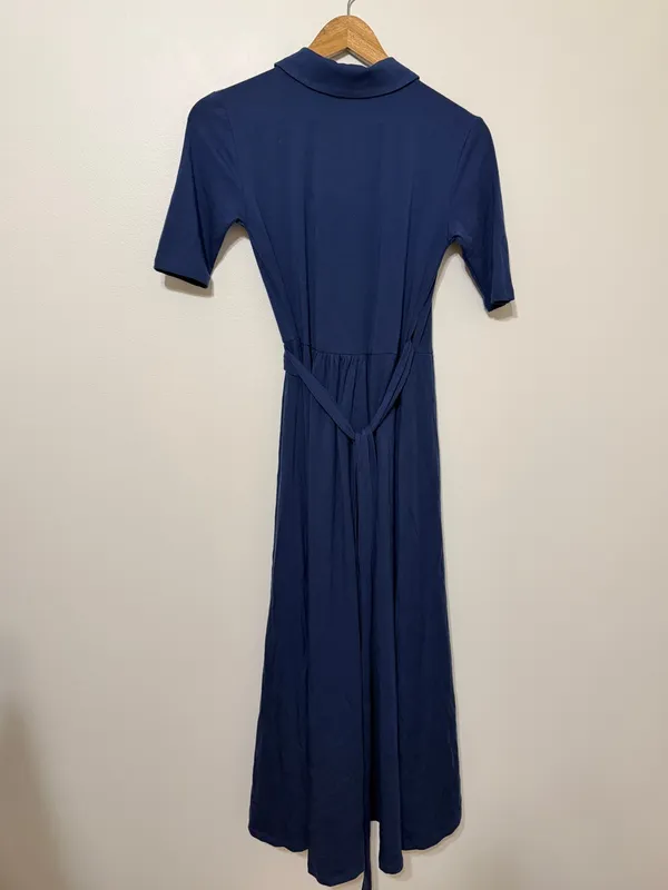 Quince Tencel Jersey Midi Wrap Dress Navy Blue Size Small - Image 6