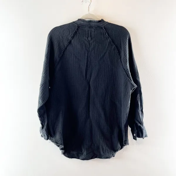 Aerie Pool To Party Long Sleeve Gauzy Tunic Button Down Shirt Black XS - Image 4