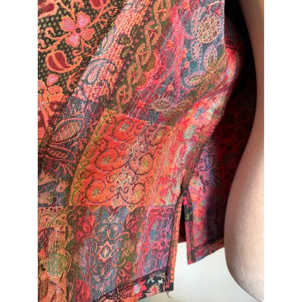 Boho Patchwork Tapestry Jacket Red Pink Floral Paisley whimsi dqinty VTG Blazer - Image 6