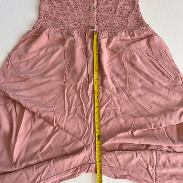 Jumpsuit Sz‎ L Smocked Stretch Pink Pull On Wide Leg High Rise Tank Cisono - Image 11