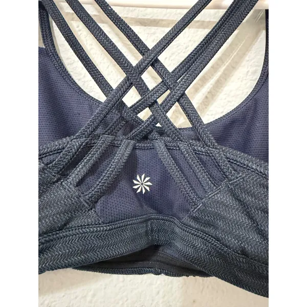 Athleta Womens Sports‎ Bra Size M Navy Blue Chevron Textured Strappy Back Gym - Image 4