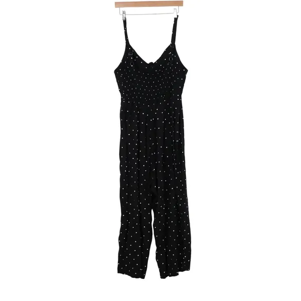 Old Navy Womens 2X Plus Black Polka Dot Wide Leg Jumpsuit Smocked Rayon - Image 5