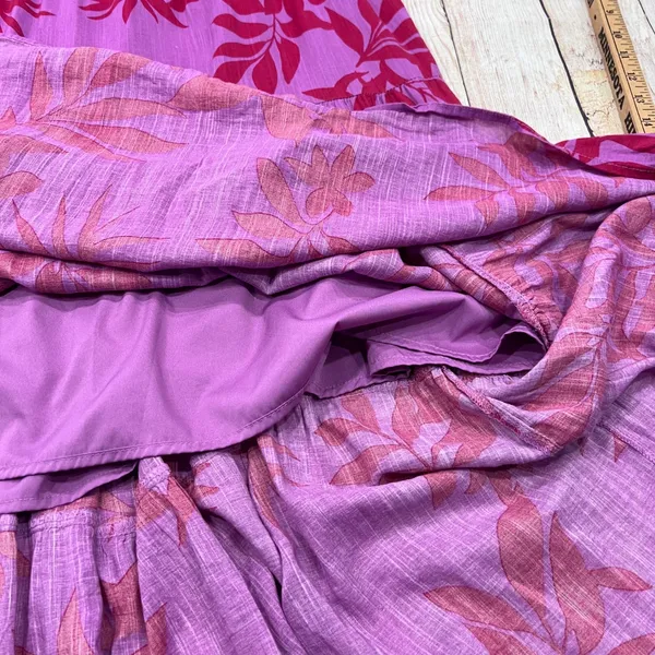 Old Navy Womens Large Purple Red Tropical Leaf Tiered Maxi Dress Smocked Back - Image 7
