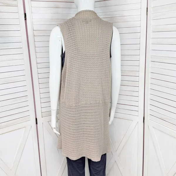 RXB Boho Open‎ Waterfall Long Cardigan Sweater Vest Tan Large Cotton - Image 4