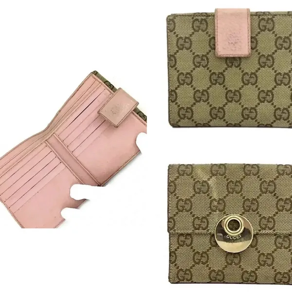 Rare vintage GUCCI GG Logo large pink Canvas Leather Bifold Wallet - Image 2